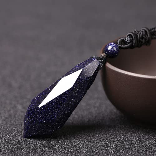 Black Obsidian Necklace Protection Pendant with Extended Bead Chain Healing Crystal Stone Amulet Necklace for Men Women - color: Angel Tear-Blue Sandstone