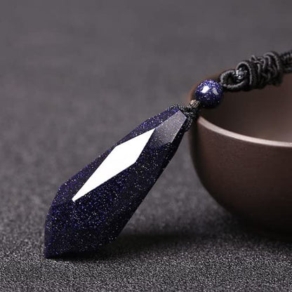 Black Obsidian Necklace Protection Pendant with Extended Bead Chain Healing Crystal Stone Amulet Necklace for Men Women - color: Angel Tear-Blue Sandstone