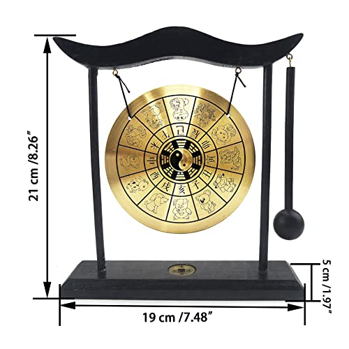 Hooshing Zen Art Brass Feng Shui Desktop Gong with Stand Asian Decor for Home Office Chinese Zodiac Signs - style: Chinese Zodiac