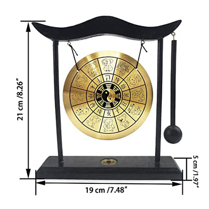 Hooshing Zen Art Brass Feng Shui Desktop Gong with Stand Asian Decor for Home Office Chinese Zodiac Signs - style: Chinese Zodiac