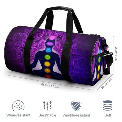 Seven Chakra Yoga Meditation Lotus Purple Mandala Cylindrical Portable Fitness Bag, Large Capacity Handbag - color: Seven Chakra Yoga Meditation lotus purple man