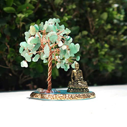 Buddha Statue with Healing Crystal Tree, Tree of Life for Positive Energy. Home Decor Yoga Meditation. Green.(B) - style: B