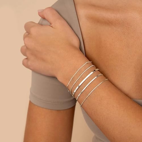 Dainty Gold Bracelet for Women Stack, Thin Bracelets Stackable Set with Bangle Cuff, Box, Herringbone, Paperclip, Figaro, Sparkling Link Chains Waterproof, Simple Jewelry Gifts for Women Non Tarnish - color: style 01-silver