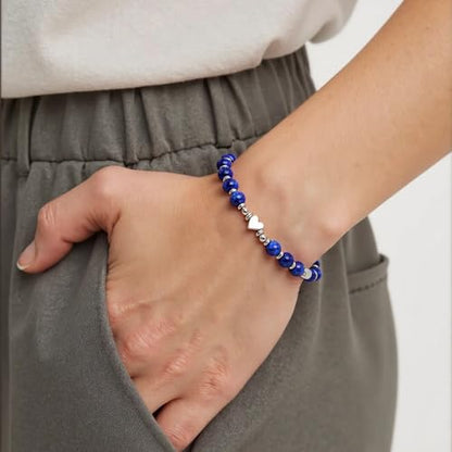 Birthday Bracelet: 6mm Natural Stone Healing Bracelet Inspirational Self-Care Gifts for Women, Mom, Daughter, Wife, Coworkers, Friend, Bestie, Granddaughter - color: Dark Blue