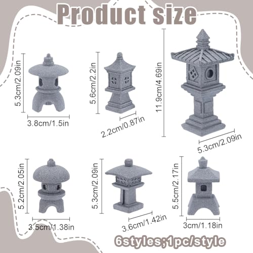 WEBEEDY 6 Styles Mini Sandstone Pagoda Lantern Statues Zen Garden Stone Decor Japanese Miniature Garden Decor for Home Office Terrarium Aquarium Outdoor Meditation Christmas Decoration