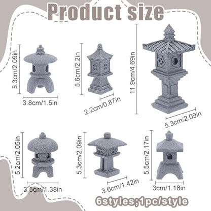 WEBEEDY 6 Styles Mini Sandstone Pagoda Lantern Statues Zen Garden Stone Decor Japanese Miniature Garden Decor for Home Office Terrarium Aquarium Outdoor Meditation Christmas Decoration