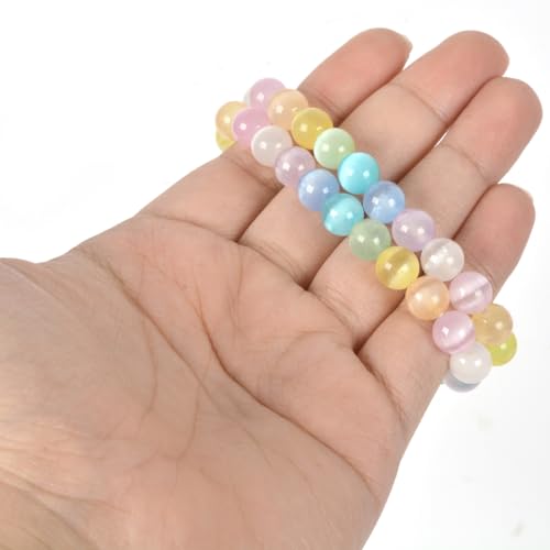 Justinstones Gem Semi Precious Gemstone 8mm Round Beads Stretch Bracelet 7 Inch Unisex - color: Colorful Cat's Eye Glass