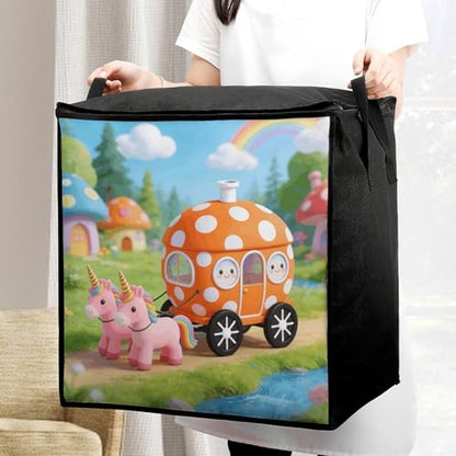 Orange Polka Dot Carriage Storage Bag Portable Closet Organizer Storage Bags Quilt Storage Bags with Zippered Breathable Storage Bag with Carry Handles for Blanket Pillow Bedding