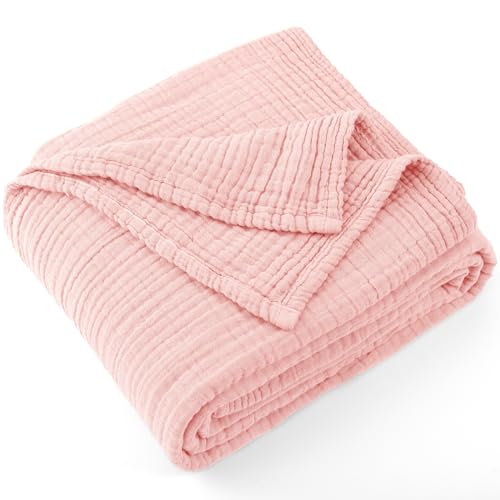 Carriediosa 100% Cotton Muslin Throw Blanket 50" X 70" Throw XL Size，4-Layers Summer Gauze Throws for Bed Couch，Soft Lightweight Breathable Linen Blankets Bedspread for Adults All Season，Dusty Pink - color: Dusty Pink, size: Throw XL