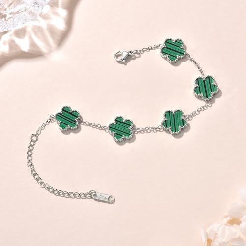 FLY FEI 18K Gold-Plated Four Leaf Clover Bracelet for Women,Adjustable lucky Bracelet Set Jewelry Gift-Hypoallergenic Charm for Birthdays, Wellness & Daily Wear - color: style02-Green(silvery)