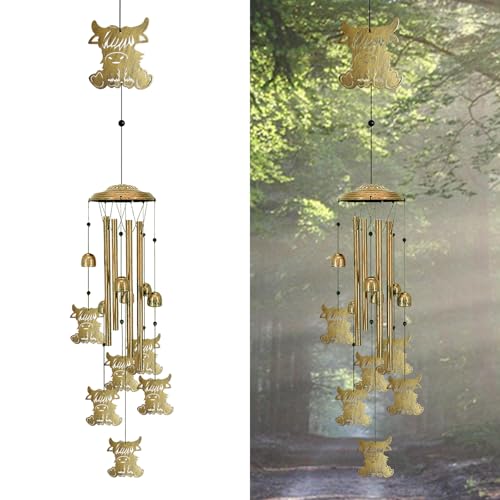 Highland Cow Wind Chimes Outdoor - Large Memorial Wind Chimes for Loss of Loved One, Cute Metals Hanging Highlands Cattle Wind Spinner Decor for Garden, Patio, Backyard, Porch - color: Highland Cow