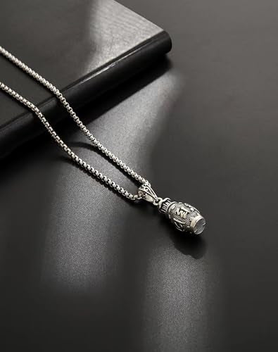 Om Mani Padme Hum Totem Column Necklace for Men and Women, Stainless Steel Meditation and Healing, Six-Word Buddhist Pendant Jewelry - color: Six Word-B
