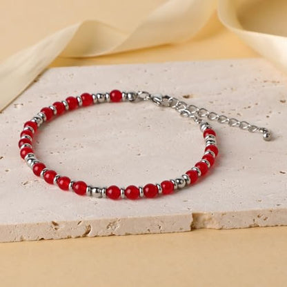 LPBeads Beaded Bracelets for Women Energy Gemstone Charm Jewelry Adjustable Bracelet Gifts for Mom, Daughter, Wife, Friends, Bestie - color: Ruby Jade