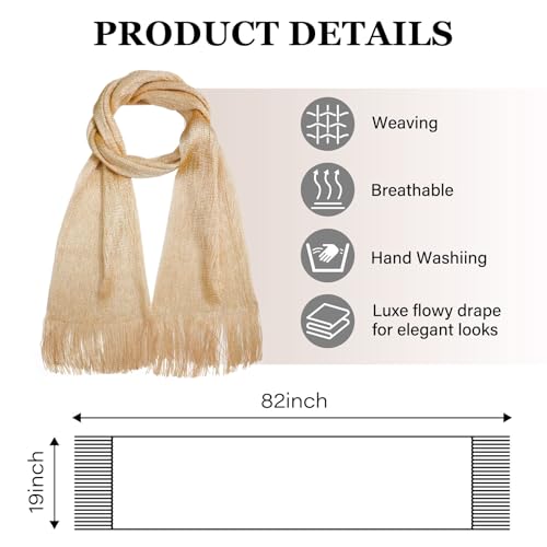 Sumolux Shawls Wraps for Evening Dresses Metallic Glitter Shawls Scarf for Women Sparkling Wedding with Free Buckle - color: Champagne Gold