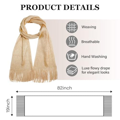 Sumolux Shawls Wraps for Evening Dresses Metallic Glitter Shawls Scarf for Women Sparkling Wedding with Free Buckle - color: Champagne Gold