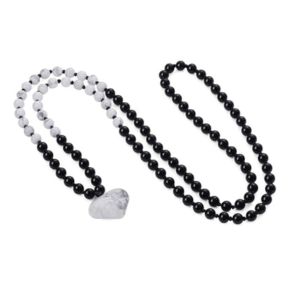 COAI Handmade 108 Mala Beaded Necklace for Women, Heart Pendant Necklace for Women - style: Onyx & Howlite