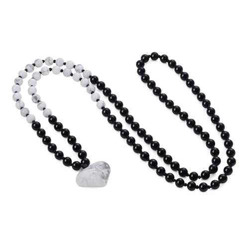 COAI Handmade 108 Mala Beaded Necklace for Women, Heart Pendant Necklace for Women - style: Onyx & Howlite