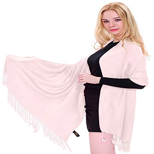 CJ Apparel Solid Color Tassels Design Nepalese Shawl Scarf Wrap Stole Throw Head Wrap Pashmina Gift Hand Made in Nepal New - color: Baby Pink