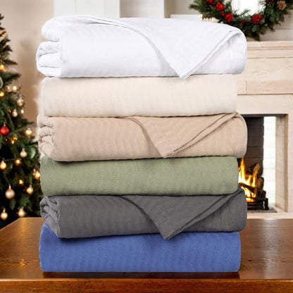 Superior JENA Cotton Blanket, for Picnic, Beach, Traveling or Camping, Bedroom Decor, Essentials, Cover for Bed, Couch, Lounging, Textured Jacquard, Modern Chevron Woven Blanket, Throw, Ivory