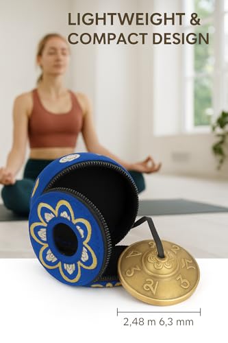 Tibetan Tingsha Cymbal Bells with case | Handcrafted in Nepal Sound Healing Meditation bells 6.5 cm for Sound Healing and Mindfulness. Sound Healing Instrument for Yoga and Meditation (Blue) - color: Blue