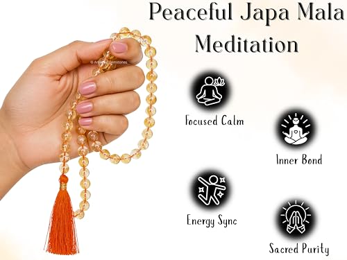 Amazing Gemstone Citrine Mala Beads - 108 Prayer Beads for Meditation and Mindfulness Practice, Handcrafted Mala Beads with Natural Gemstones for Spiritual Healing and Relaxation (Plain) - color: Citrine, style: Plain