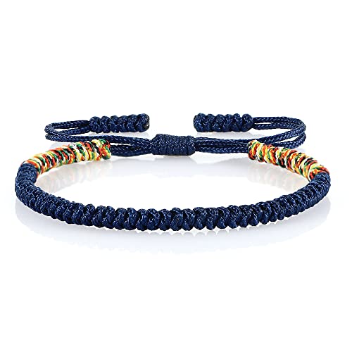 COLORFUL BLING Hand-Knitted Lucky String Bracelet Adjustable Tibetan Buddhist Prayer Yoga Mala Bracelets Kabbalah Protection Couple Jewelry - color: half blue