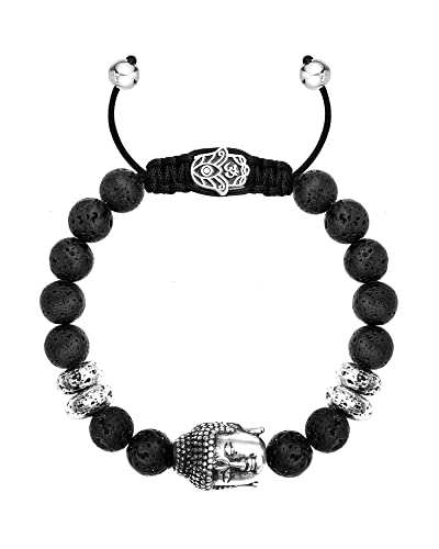 Men’s Beaded Bracelet Natural Stone – Adjustable Lava Rock Bracelet for Men, Handmade Stretch Bracelet, Minimalist Jewelry Gift for Him Husband Boyfriend