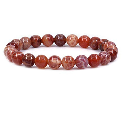 Keleny Gem Semi Precious Gemstones 8mm Natural Quartzite Stone Round Beads Crystal Stretch Bracelet 7 Inch Unisex - color: Red Crab Fire Agate