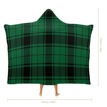 Scottish Tartan Plaid Green Large Size Comfortable Hooded Blanket, Warm Blanket 60"x80" - color: Scottish Tartan Plaid Green, size: 60"x80"