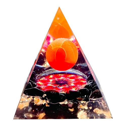 Orgone Pyramid Energy Generator,Natural Obsidian&Rainbow Stone Orgonite Crystal Healing Pyramids for Reduce Stress Chakra Reiki Healing Meditation Attracts Lucky and Success, Wealth&Health - color: Red