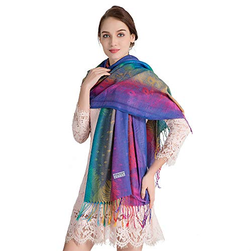 Colorful flowers Jacquard cotton pashmina Women Wrap Shawl tassels Scarves - color: Thm02-03