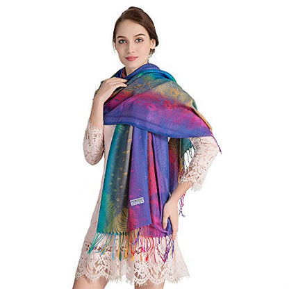 Colorful flowers Jacquard cotton pashmina Women Wrap Shawl tassels Scarves - color: Thm02-03