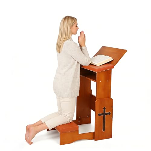 Prayer Kneeler Bench with Book Rest, Adjustable Height Foldable Kneeling Bench with Thick Padding, Portable Prayer Stool for Home, Church and Meditation