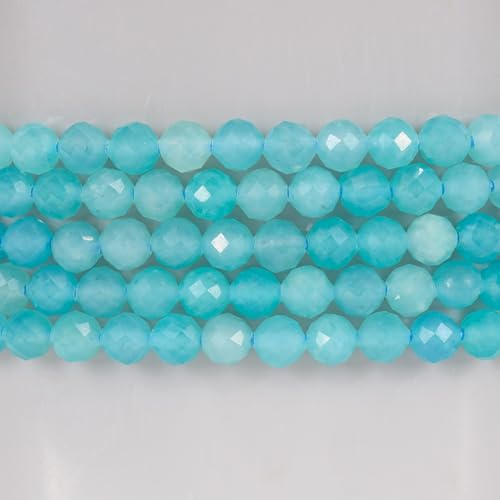 Angelstones Natural Gemstone Small Beaded Stretch Bracelet, 4mm Faceted Round Beads, Crystal Healing Bracelet for Women - color: Brazilian Blue Amazonite