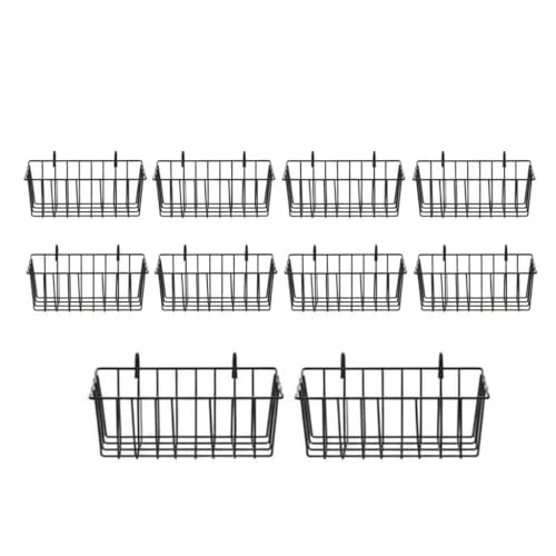 10 PCS Grid Wall Baskets and Bins, No Drilling Small Hook Basket Set for Wall Grid Panel, Wire Storage Basket for Kitchen Bathroom Home Decor Supplies, Black