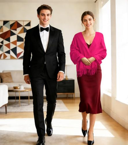 Winter Soft Long Scarf, Pashmina Shawls and Wraps, Warm Large Scarves for Men Women Evening Dress Wedding - color: Hot Pink