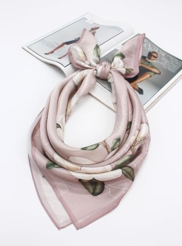 100% Pure Mulberry Silk Scarf 35" Large Square Lightweight Headscarf –Women’s Hair Wraps-With Gift Packed - color: Camellia-pale Pink