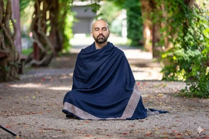 Soft Premium Wool Blend Meditation Shawl - Large Unisex Prayer Wrap, Oversize Scarf & Versatile Blanket - color: Navy