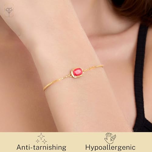 MAX + STONE 18K Gold Over Silver Gemstone Bracelets for Women | Hypoallergenic Birthstone Bracelet | Anti Tarnish Gold Plated Sterling Silver Bracelets for Women - color: Ruby