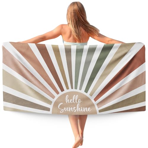 Boho Brown Sun Sunshine Beach Towel, Hello Sunshine Microfiber Beach Towels Oversized 30x60 Inch for Bathroom, Boho Quick Dry Travel Sand Free Beach Towel Decor for Swimming Pool Camping - color: Brown Sunshine