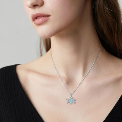 Lotus Necklaces for Women 925 Sterling Silver 7 Chakra/Yin Yang Pendant Necklace Spiritual Lotus Jewelry Birthday Yoga Gifts - style: Turquoise-Lotus