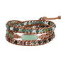 Women Boho Handmade Natural Stone Crystal Leather Bead Wrap Bracelets Collection - style: Green Aventurine 3W