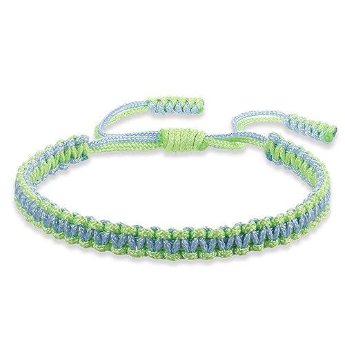 COLORFUL BLING Tibetan Buddhist Bracelets for Women Men Handmade Braided Rope String Lucky Protection Wristbands Prayer Family Couple Jewelry - color: blue green light