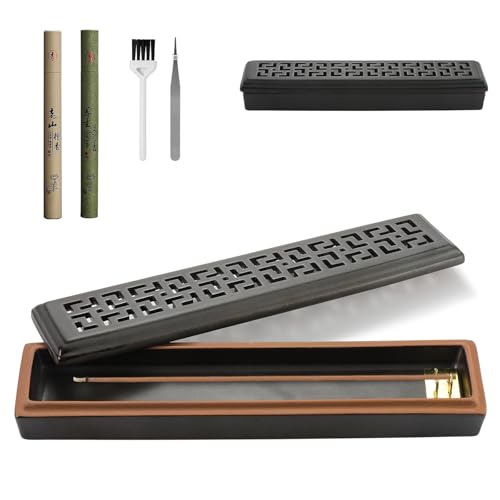 CEREMONY Incense Holder for Sticks, Ceramic Insence-Stick Holder Ash Catcher, Incense Holder Timkburner for Meditation Yoga Spa Room Incense Holder (Lever Brown) - color: Lever Brown