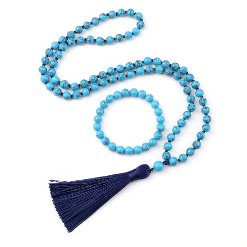 Turquoise Heart Chakra Mala Necklace, Meditation Energized Handmade 108 Buddhist Prayer Beads,Reiki Spiritual Healing Energy Necklace,Unconditional Love Abundance Forgiveness Trust Compassion Child birth,Monther's Day BirthdayGift for Women - color: Red
