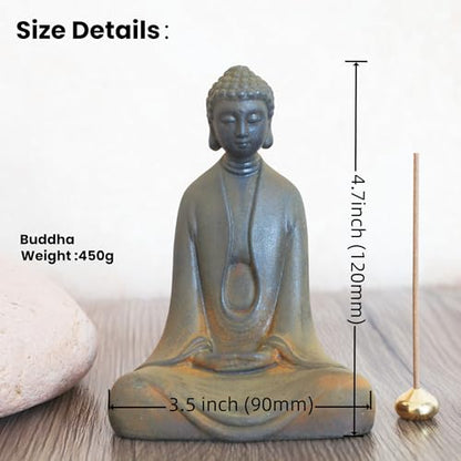 Metal Buddha Statue,Sitting Buddhist Zen Decro for Room,Desk,Outdoor, with Incense Sticks Holder,for Yoga,Meditation,Bring Inner Peace (Buddha A)