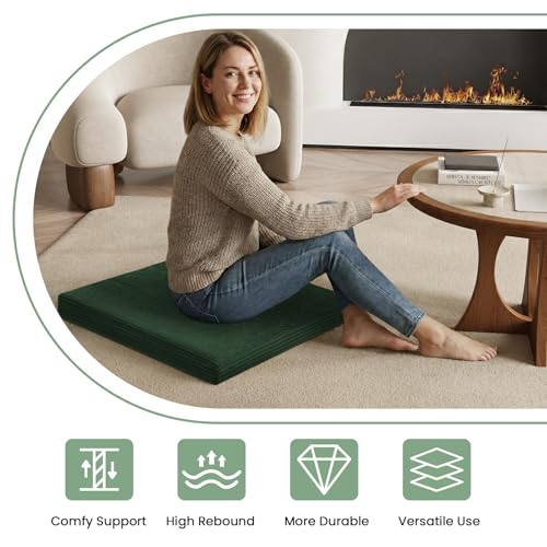 Meditation Cushion Set, Meditation Pillow for Sitting on Floor, Large Yoga Pillow with Knee Support, Washable Zafu Meditation Mat, 3 Shapes Floor Pillow for Adults, Green