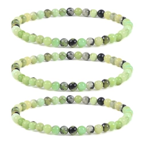 Justinstones Gem Semi Precious Gemstone 3pcs 4mm Round Beads Stretch Bracelet 6.5 Inch Unisex - color: Australian Chrysoprase