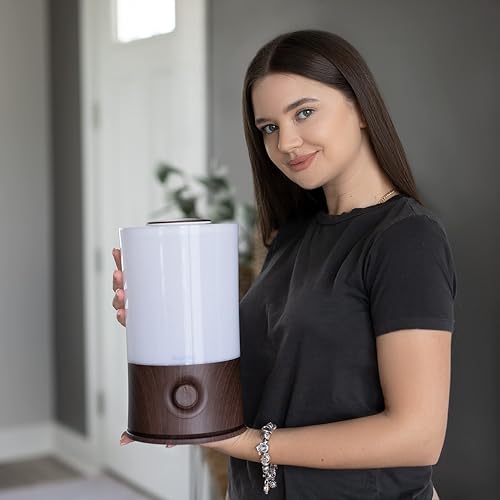 BlueHills Premium 2000 ML XL Essential Oil Diffuser Aromatherapy Humidifier for Large Room Home 40 Hour Run Huge Coverage Area 2 Liter Extra Large Capacity Diffuser High Mist Dark Wood Grain E003 - color: Dark Wood Grain