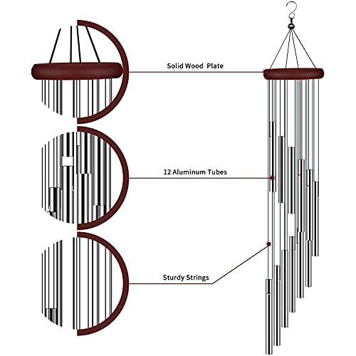 Wind Chimes for Outside, Sympathy Wind Chimes Outdoor Clearance with 12 Aluminum Alloy Tubes and Hook, Memorial Wind Chime Gift Decoration for Home, Patio, Garden, Outdoor